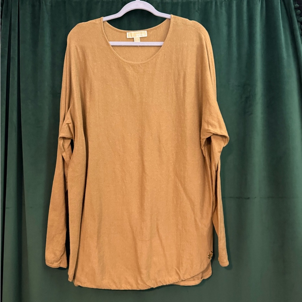 Michael Kors Camel Knit Top with Gold Logo Embellishment Sz XL
